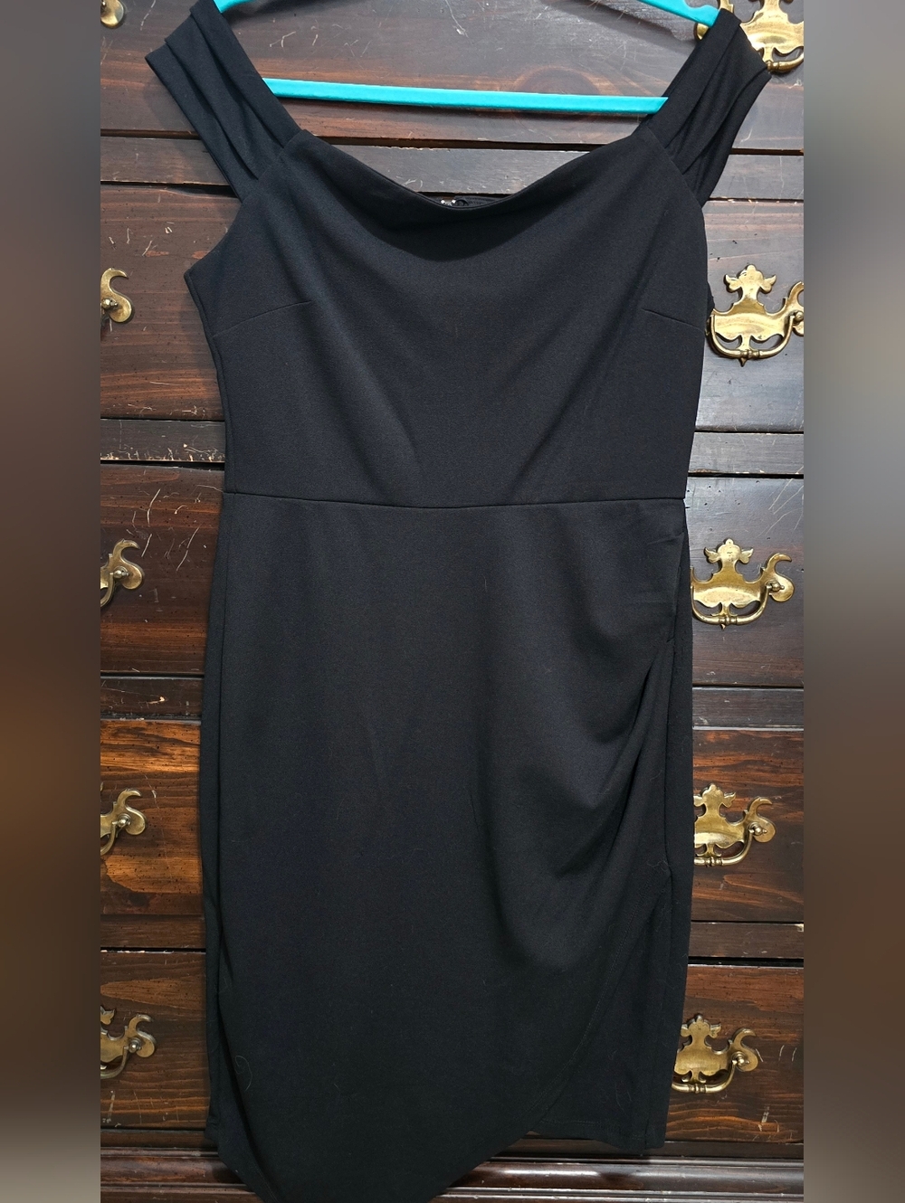 Crystal Doll Black Cowl-Neck Midi Dress